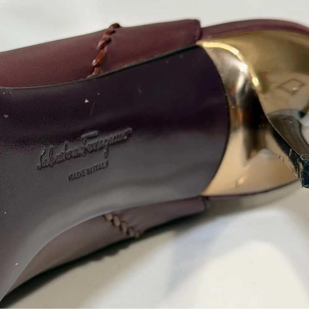 Salvatore Ferragamo Dark Red Peep-Toe Heels - Picture 9 of 10